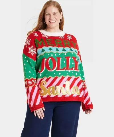 33 Degrees Women's Holiday Verbiage Oversized Festive Graphic Sweater