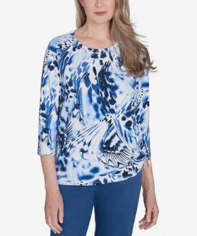 Alfred Dunner Women's Abstract Animal Print Three Quarter Sleeve Tee