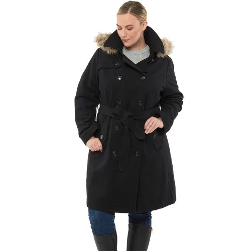 Alpine Swiss Womens Parka Trench Pea Coat Belt Jacket Faux Fur Hood Reg & Plus Sizes