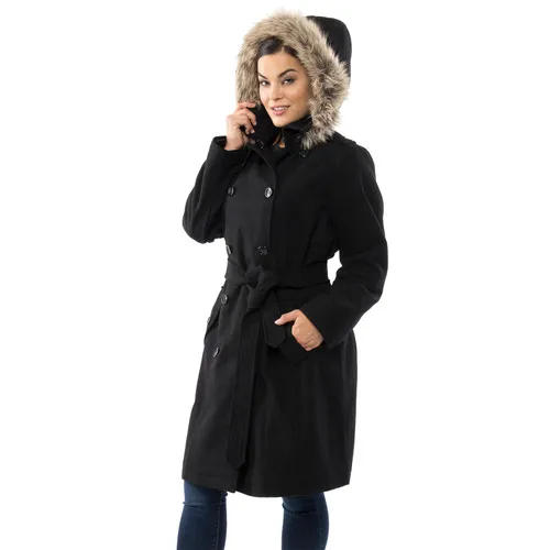 Alpine Swiss Womens Parka Trench Pea Coat Belt Jacket Faux Fur Hood Reg & Plus Sizes