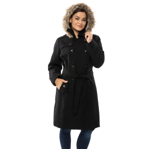 Alpine Swiss Womens Parka Trench Pea Coat Belt Jacket Faux Fur Hood Reg & Plus Sizes