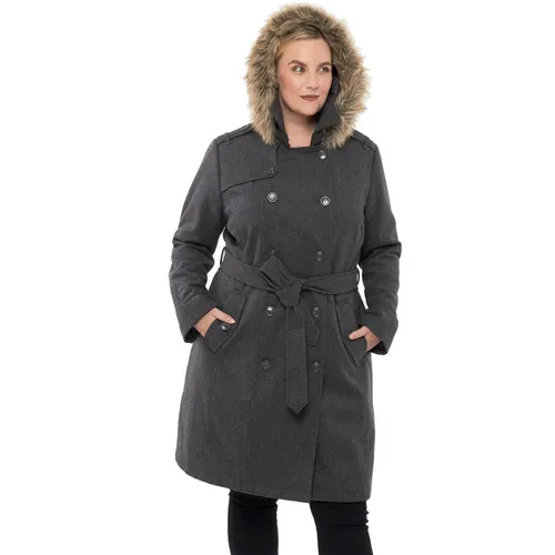 Alpine Swiss Womens Parka Trench Pea Coat Belt Jacket Faux Fur Hood Reg & Plus Sizes