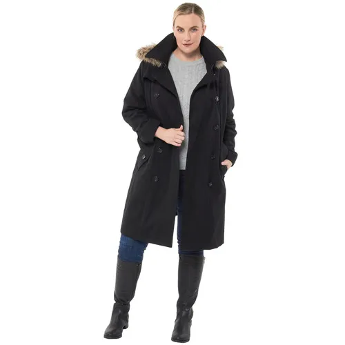 Alpine Swiss Womens Parka Trench Pea Coat Belt Jacket Faux Fur Hood Reg & Plus Sizes