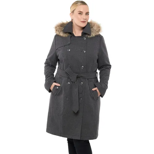 Alpine Swiss Womens Parka Trench Pea Coat Belt Jacket Faux Fur Hood Reg & Plus Sizes