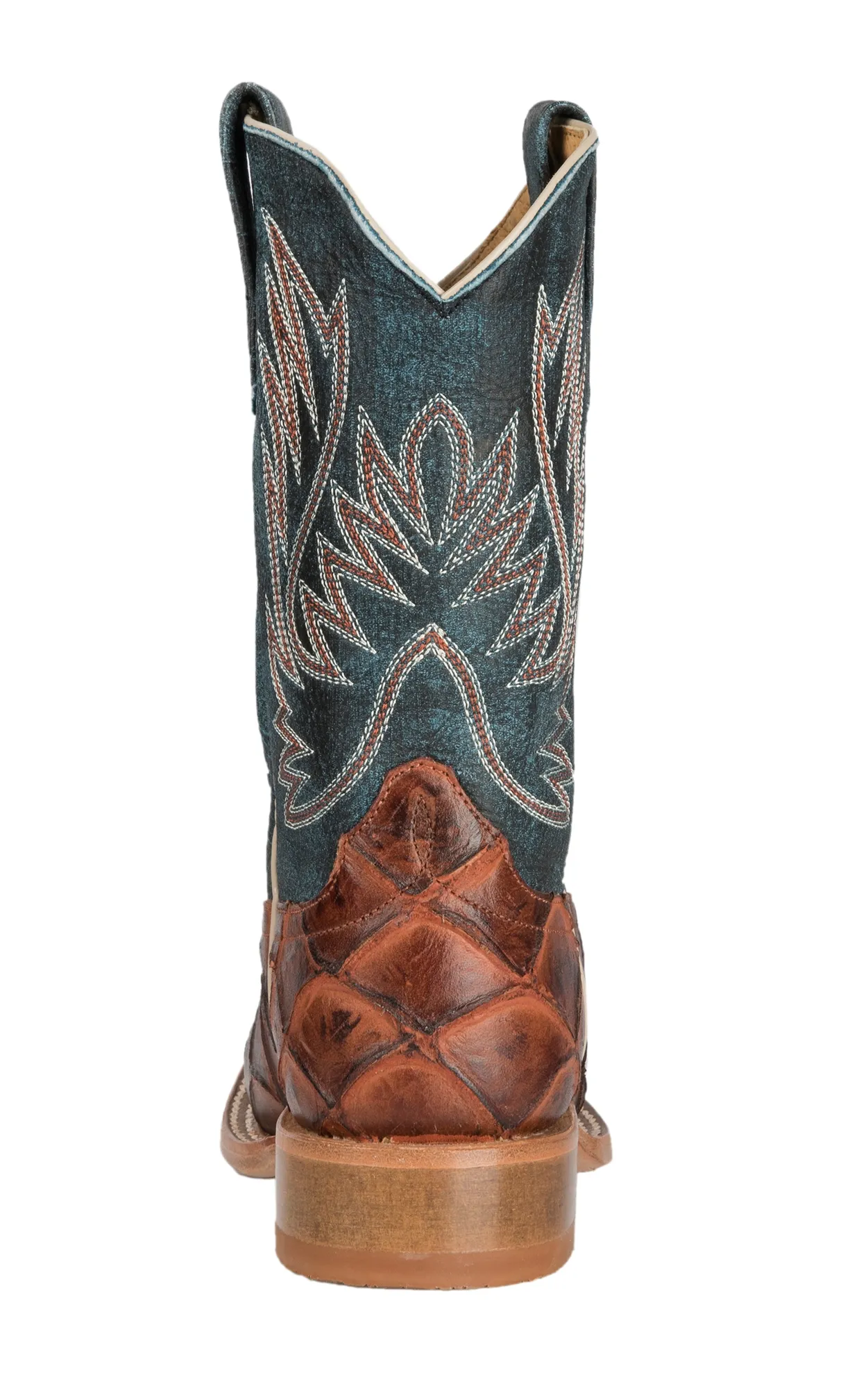 Anderson Bean Youth Horse Power Cognac Fish Print and Green Wide Square Toe Cowboy Boot