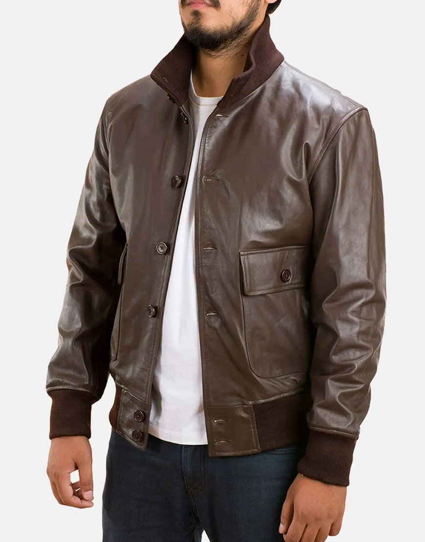 Biker Columbus Brown Bomber Leather Jacket - Ujackets