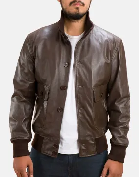 Biker Columbus Brown Bomber Leather Jacket - Ujackets