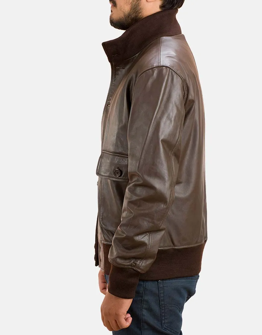 Biker Columbus Brown Bomber Leather Jacket - Ujackets