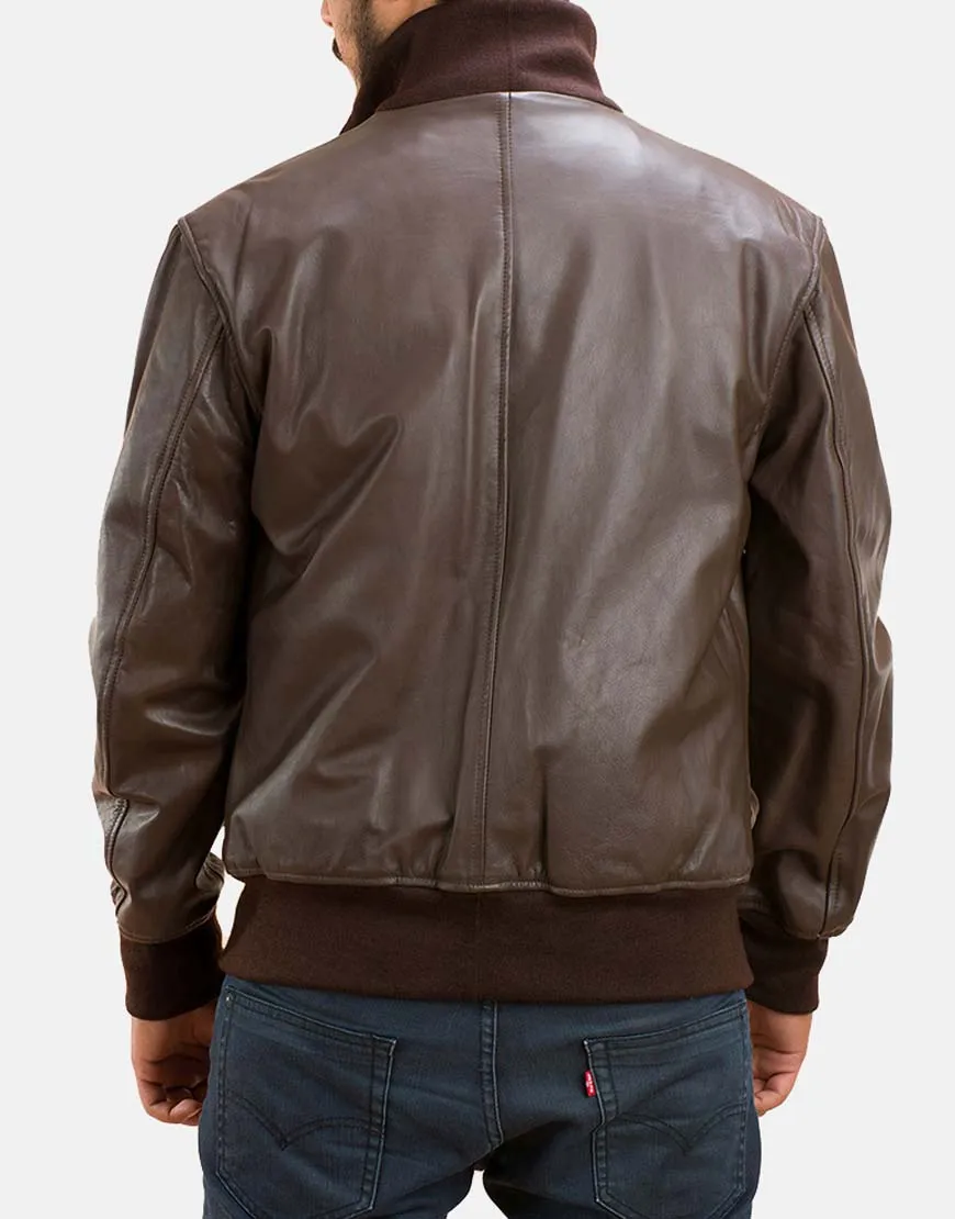 Biker Columbus Brown Bomber Leather Jacket - Ujackets