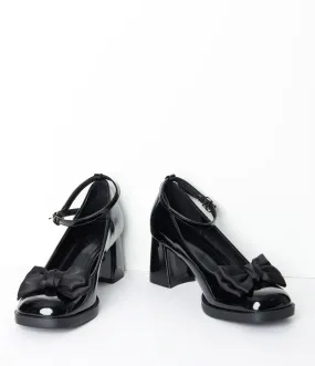 Black Patent Leatherette Bow Heels