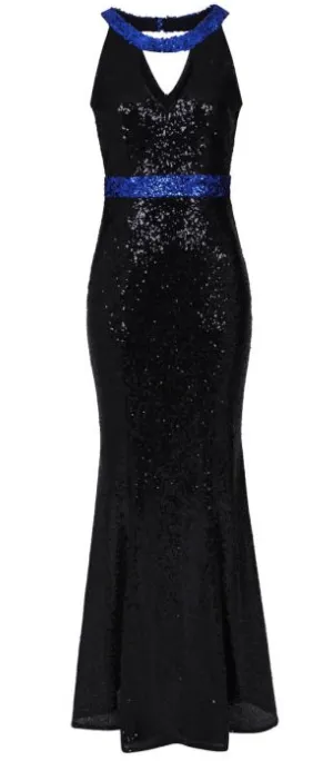 Black Sequin Keyhole Gown