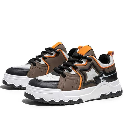 Brown star pattern casual sport shoe sneaker