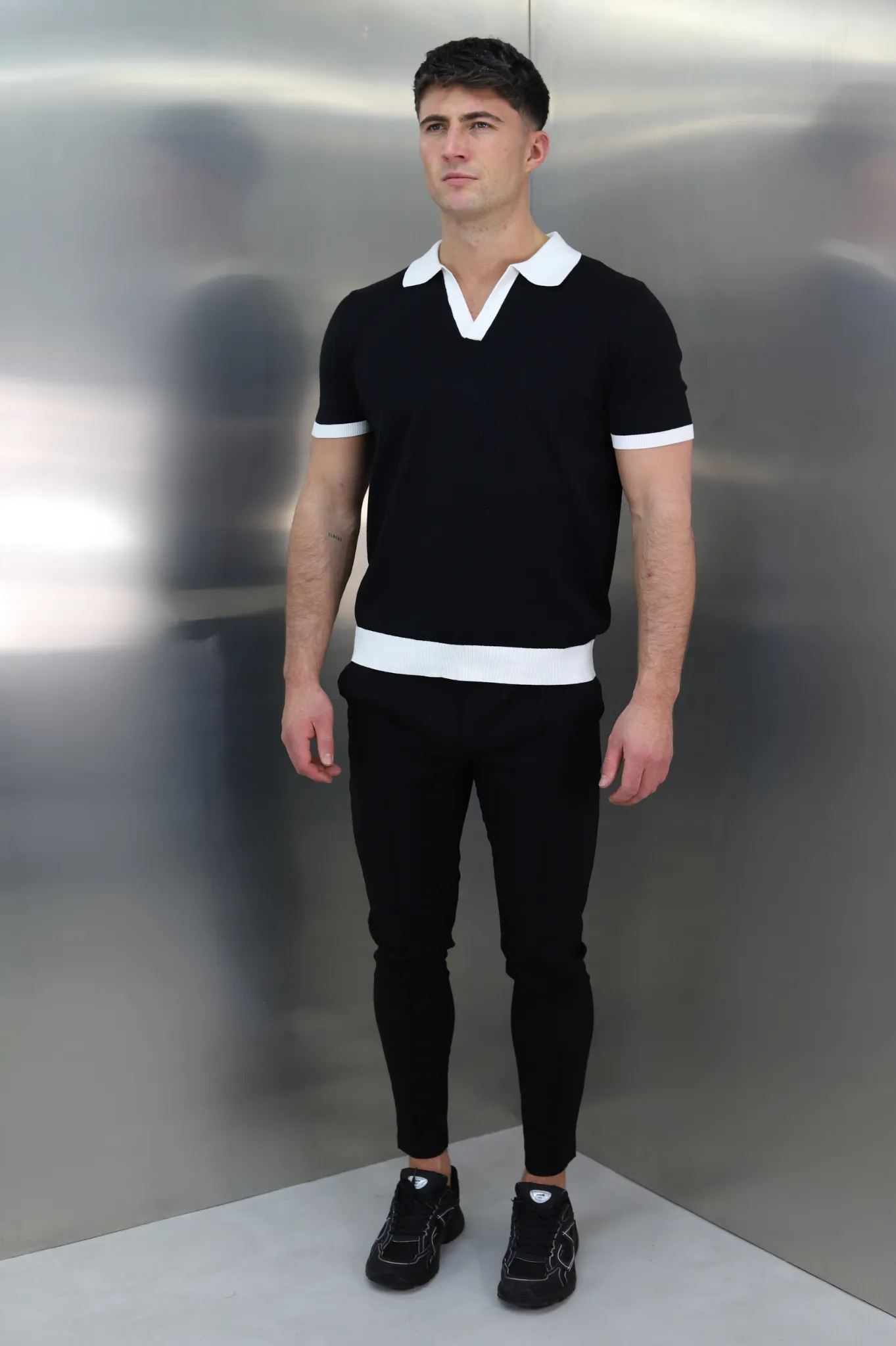 Capo Egyptian Cotton Contrast Cuban Collar Polo Shirt - Black