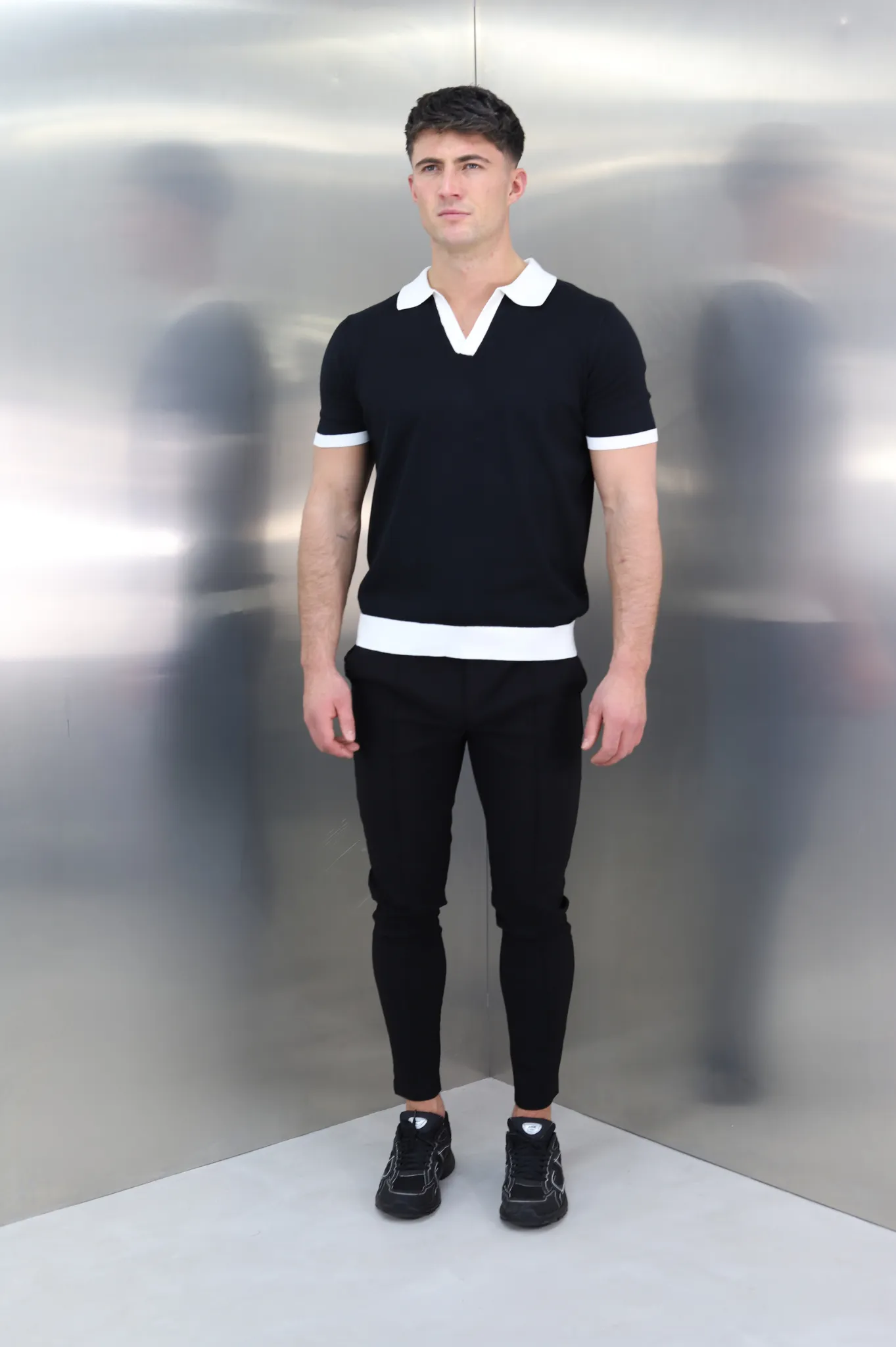 Capo Egyptian Cotton Contrast Cuban Collar Polo Shirt - Black