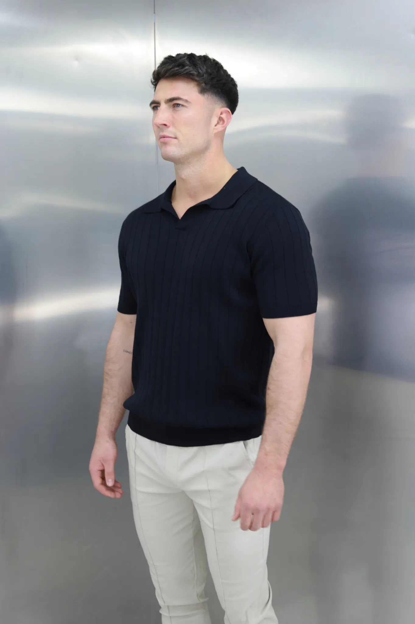 Capo Egyptian Cotton Line Cuban Collar Polo Shirt - Black