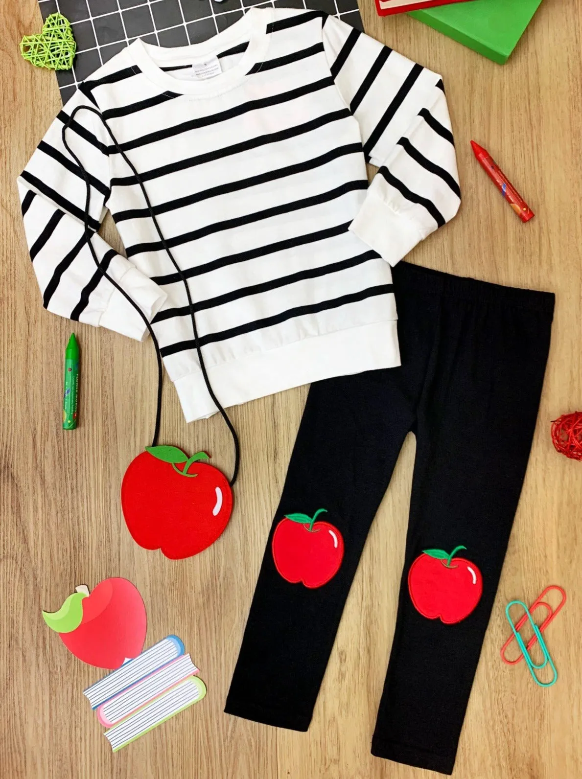 Classroom Chic Pullover, Patched Leggings and Purse Set