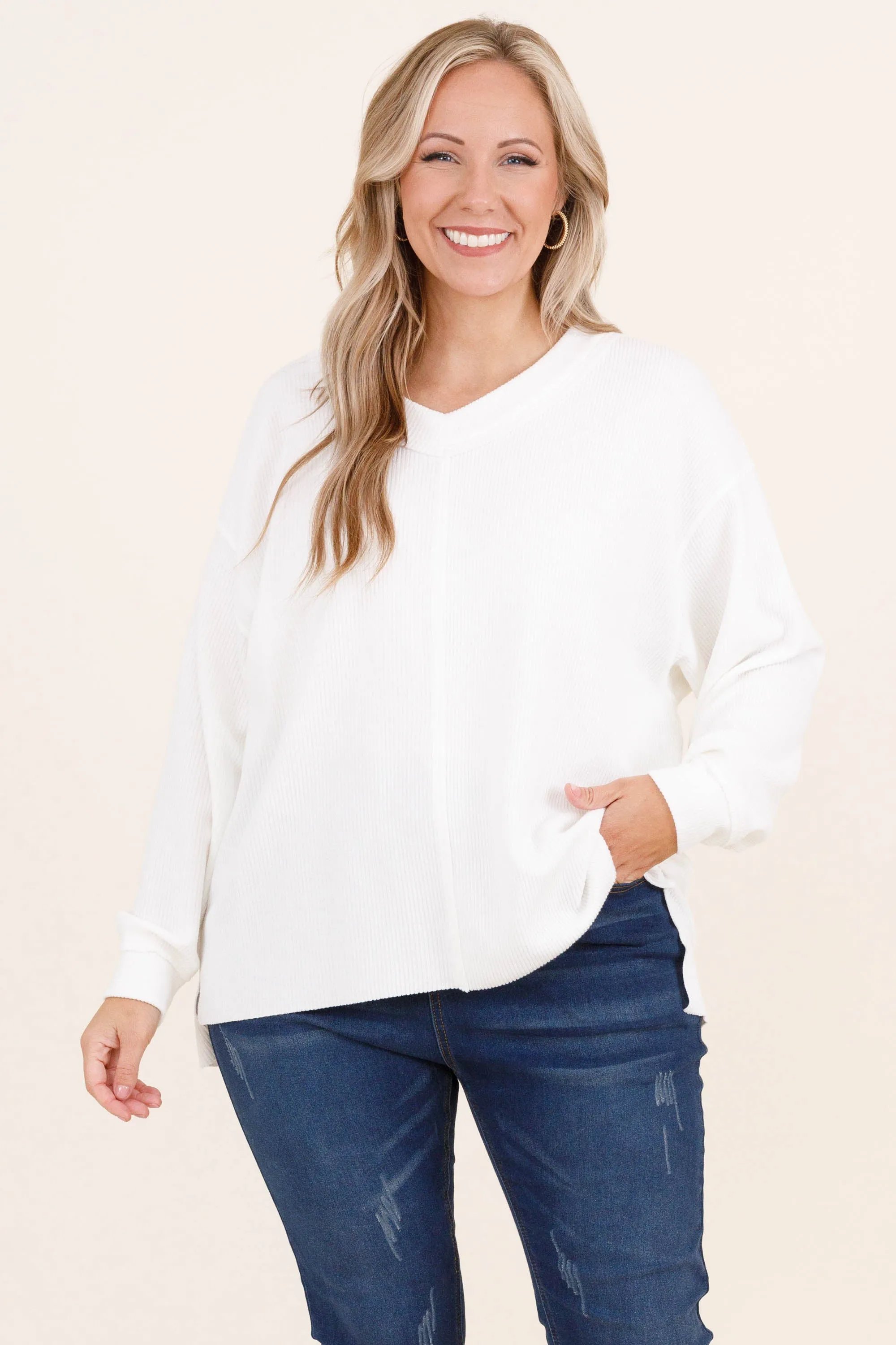 Cozy Textured Sweatshirt, Ivory