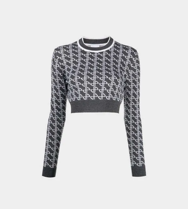 Cropped Jacquard Sweater - Anthracite