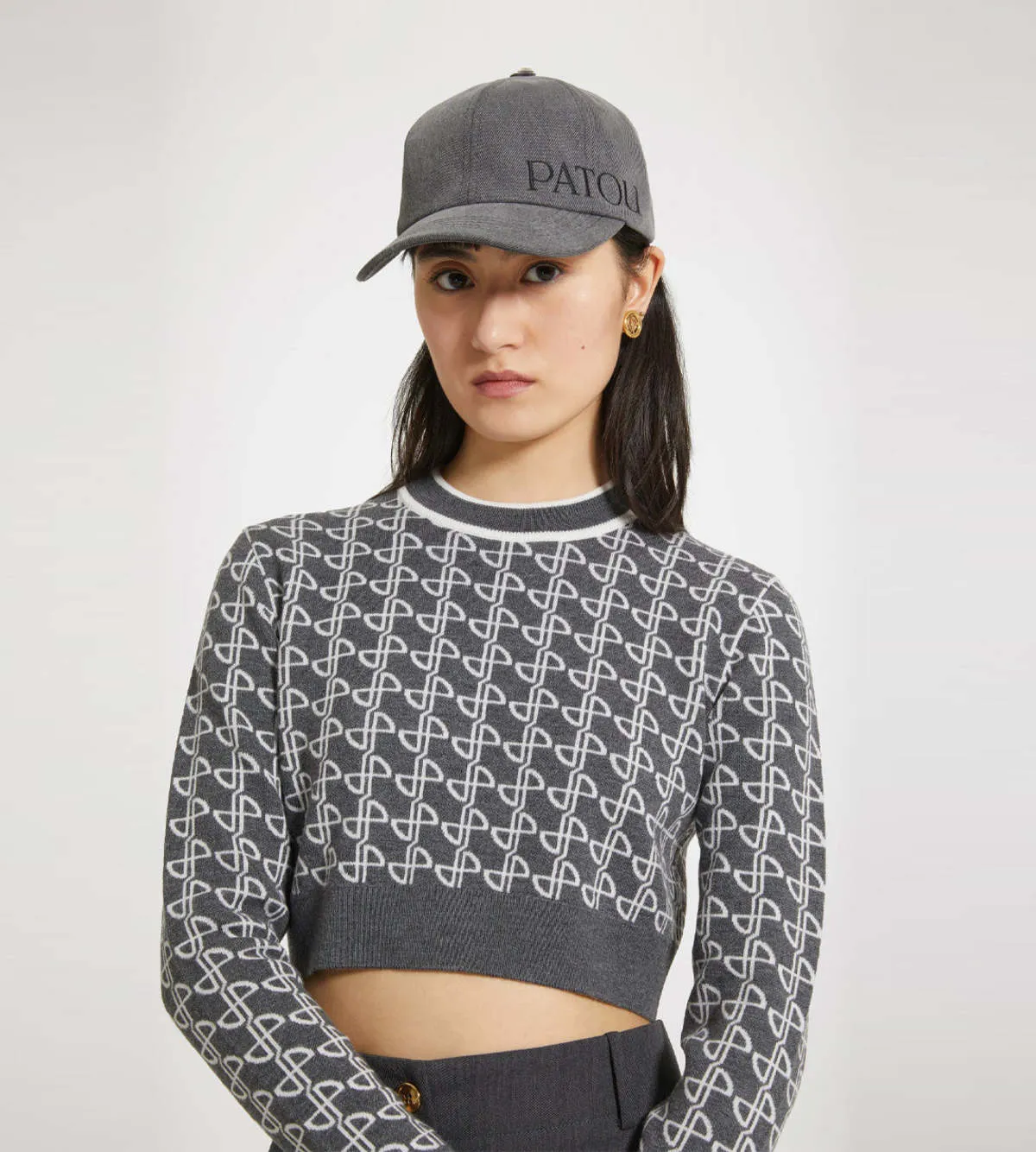 Cropped Jacquard Sweater - Anthracite