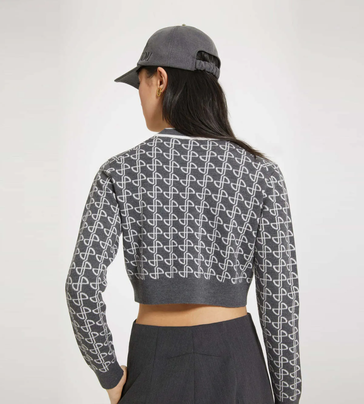 Cropped Jacquard Sweater - Anthracite