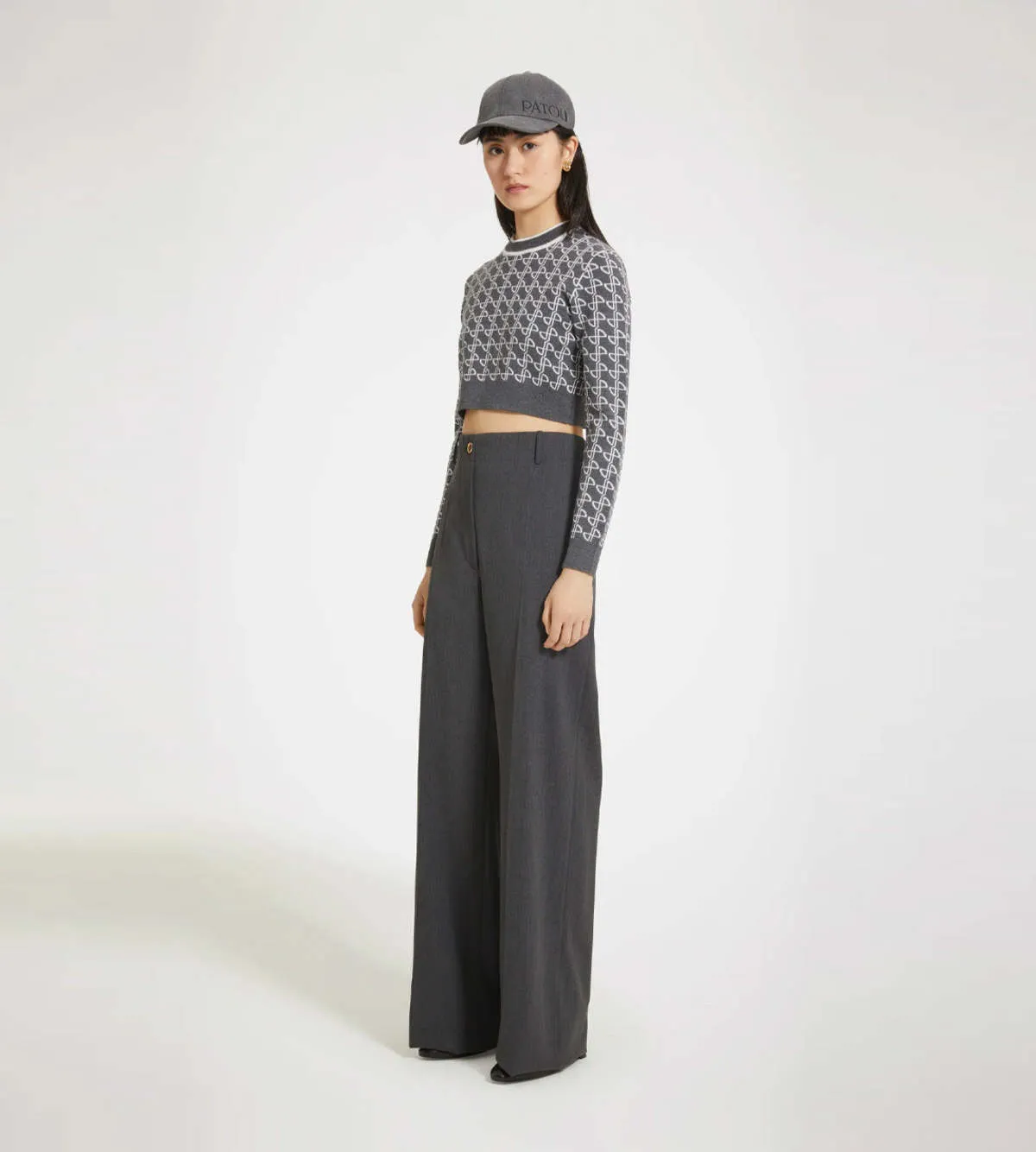 Cropped Jacquard Sweater - Anthracite