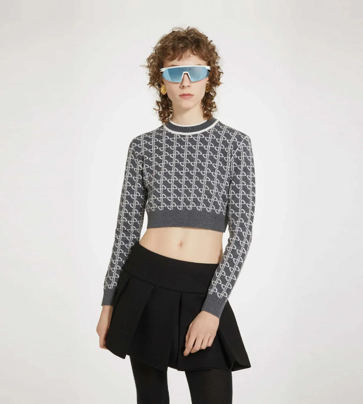 Cropped Jacquard Sweater - Anthracite