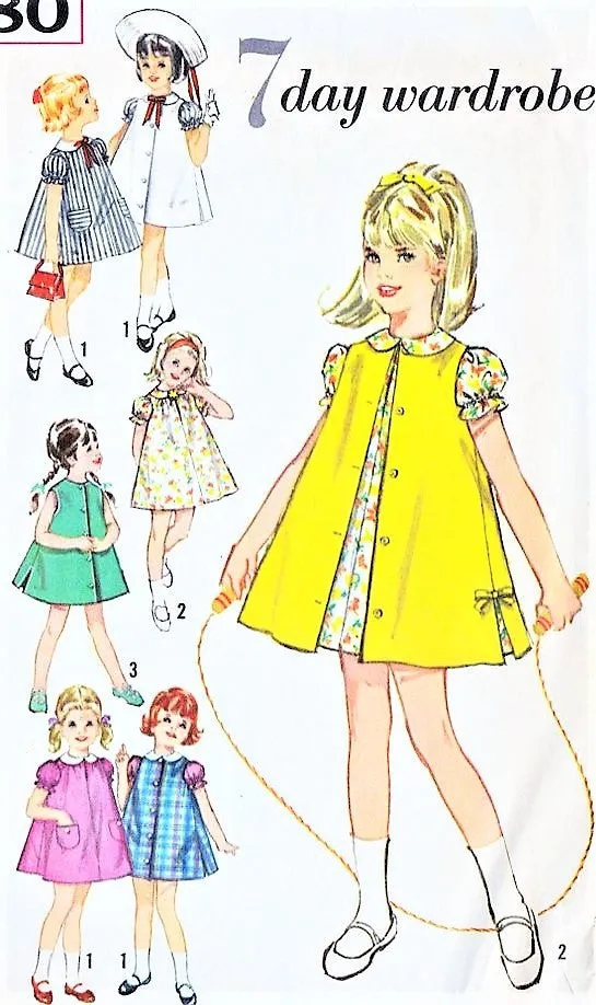 CUTE 60s Toddler Little Girls Dress Pattern SIMPLICITY 5380 Dress and Sleeveless Coat Sweet Style Size 6X Childrens Vintage Sewi