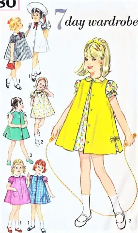 CUTE 60s Toddler Little Girls Dress Pattern SIMPLICITY 5380 Dress and Sleeveless Coat Sweet Style Size 6X Childrens Vintage Sewi