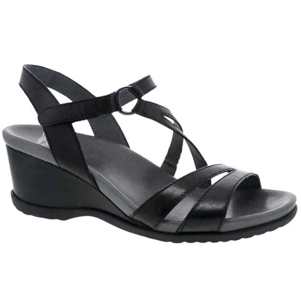 Dansko Addyson Black Glazed Kid Leather Sandal (Women's)