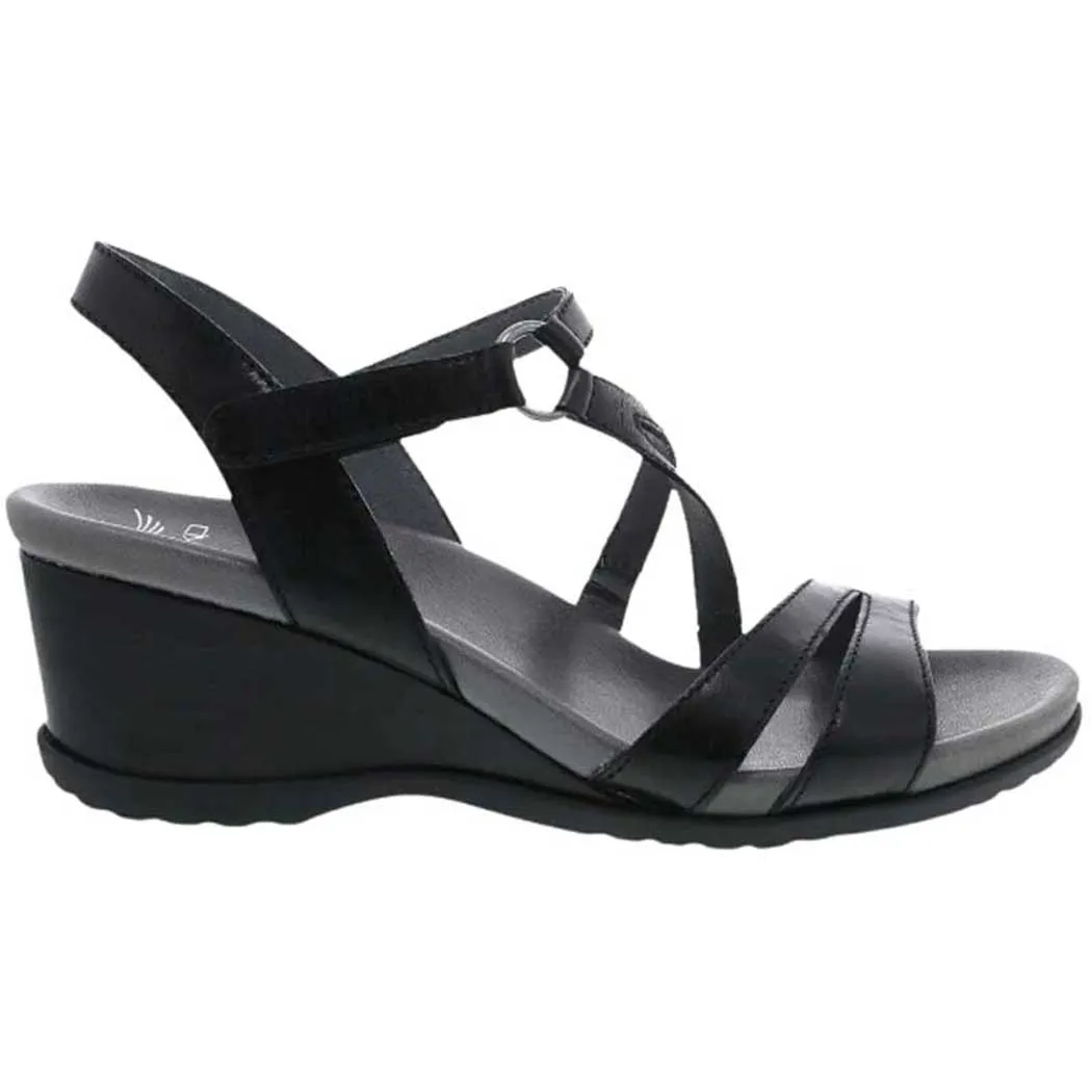 Dansko Addyson Black Glazed Kid Leather Sandal (Women's)