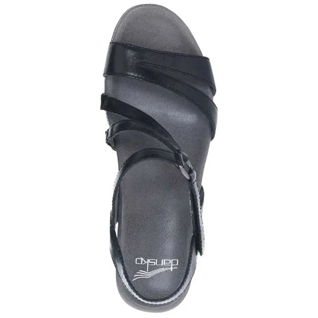 Dansko Addyson Black Glazed Kid Leather Sandal (Women's)