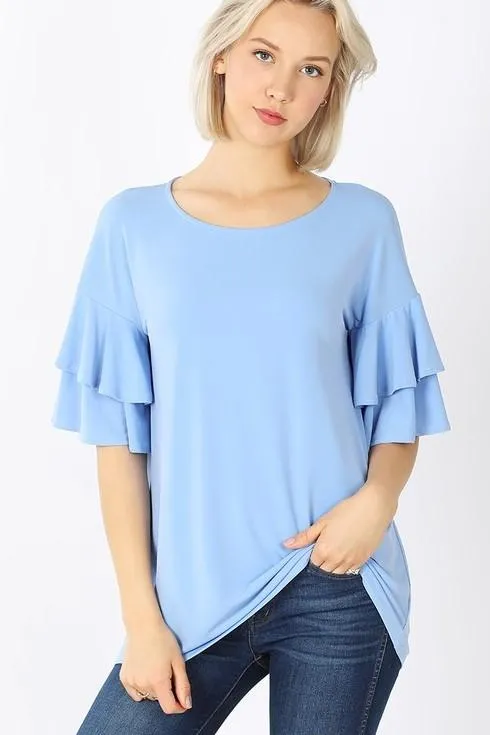 Double Ruffle Top in Spring Blue