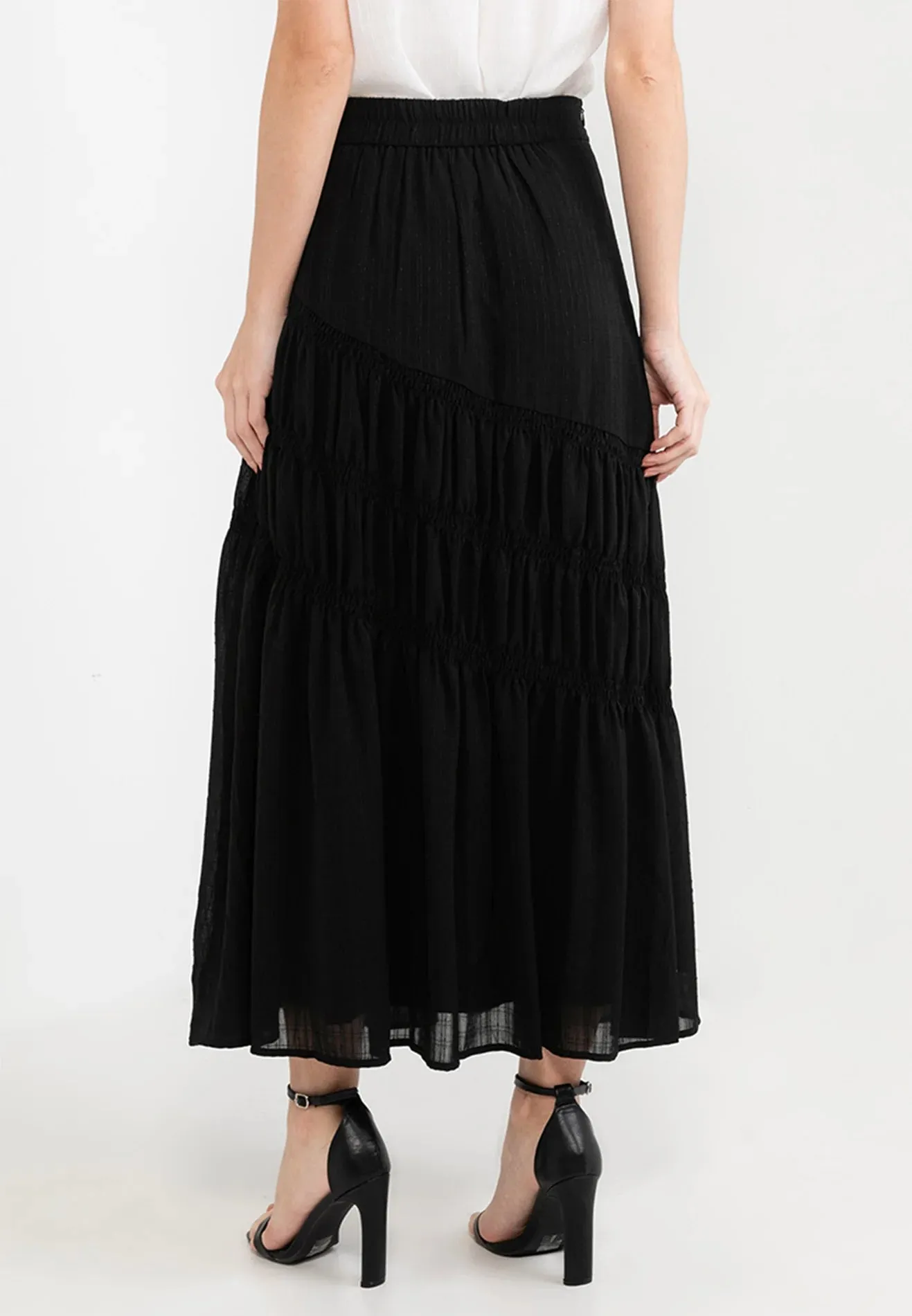 ELLE Apparel High Rise Ruched Maxi Skirt