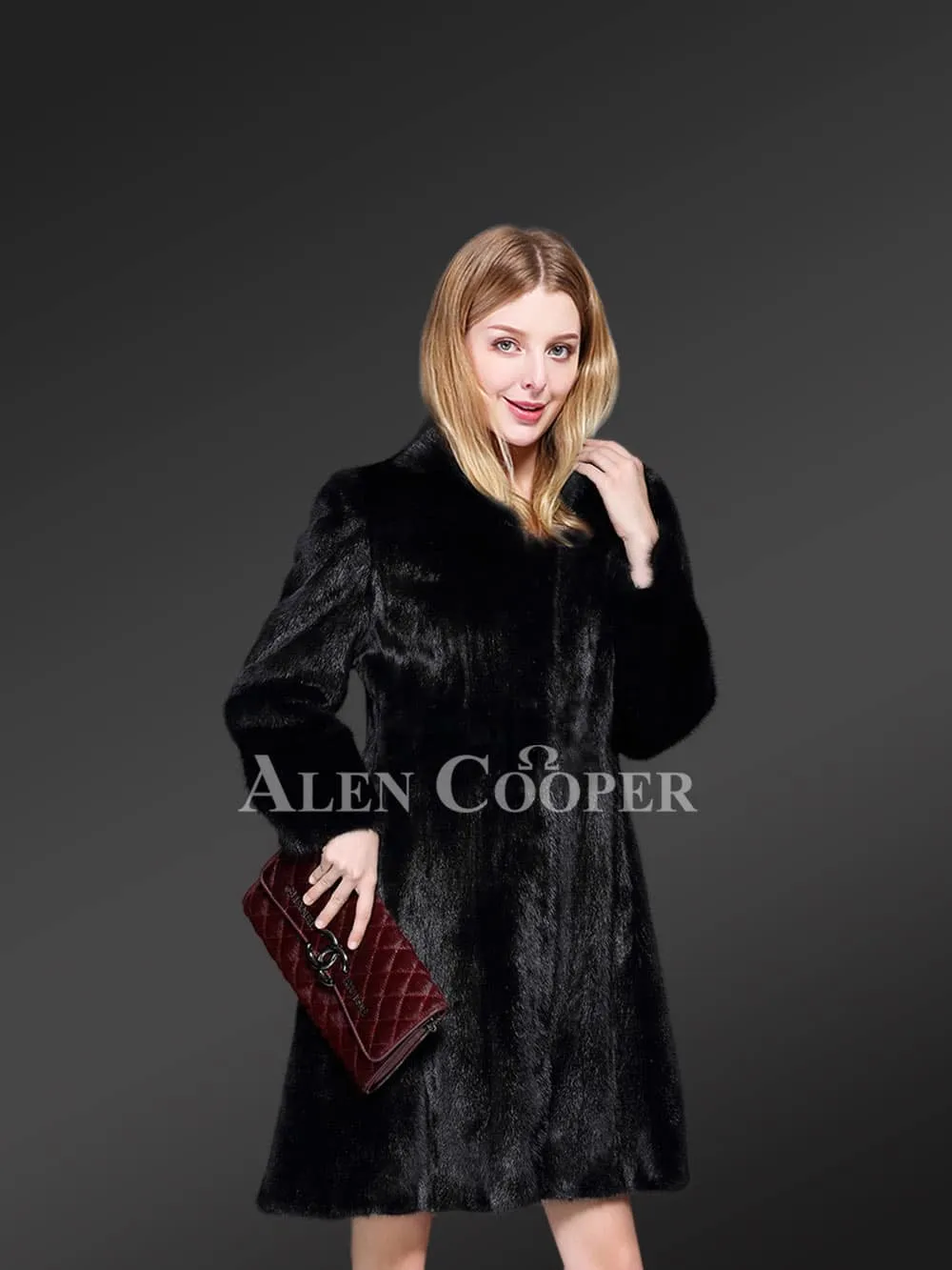 Exotic Black Mink Fur Coat for Women