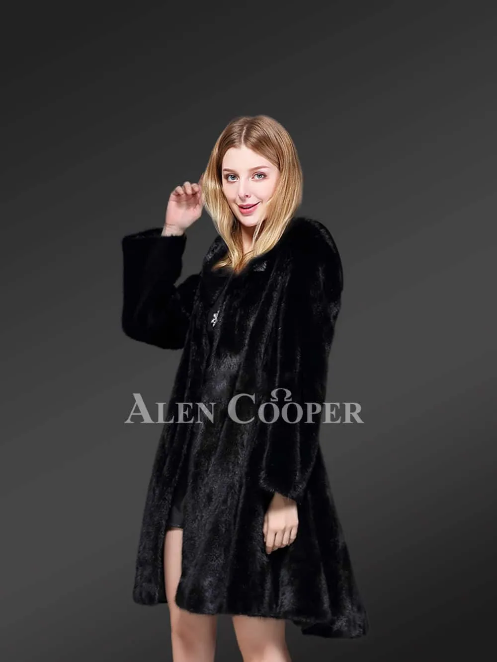 Exotic Black Mink Fur Coat for Women