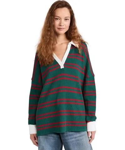 Free People Striped Travis Polo Forest Combo XS