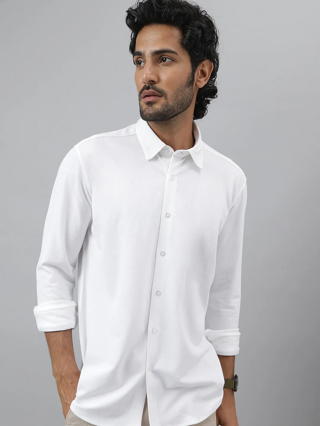 Full Sleeve Pique Knit White Shirt - Velocity