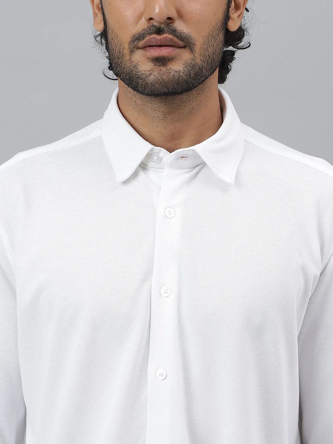 Full Sleeve Pique Knit White Shirt - Velocity