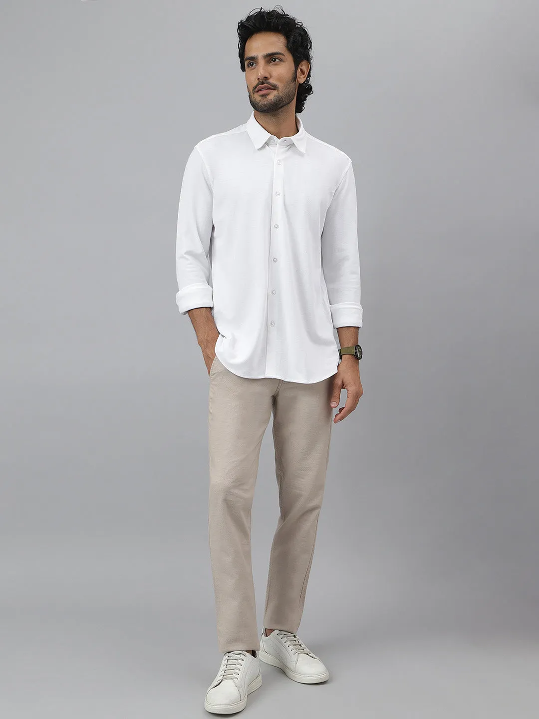 Full Sleeve Pique Knit White Shirt - Velocity