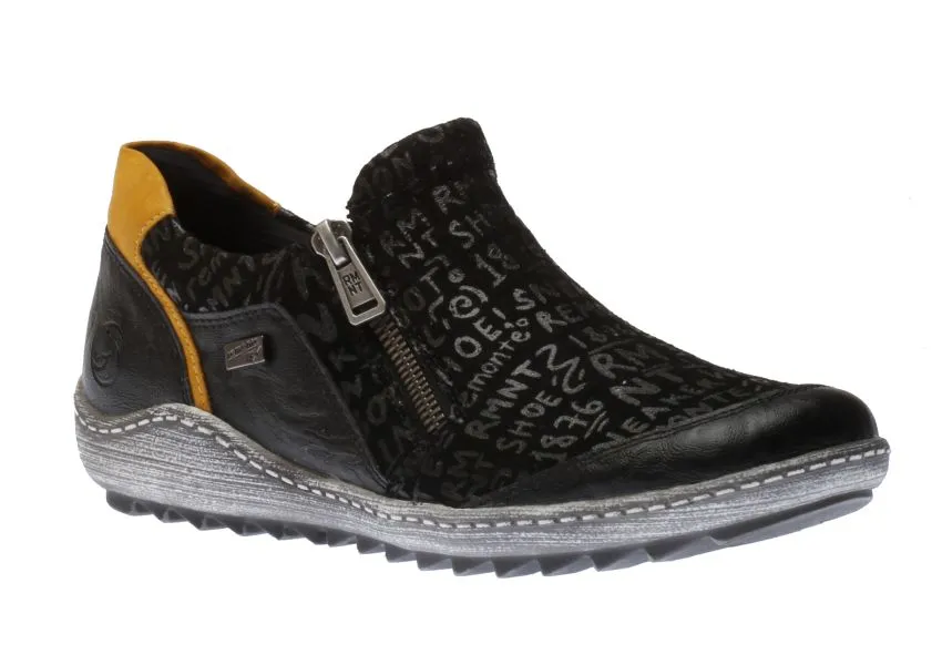 Gargano Black Yellow Print Zipper Sneaker 