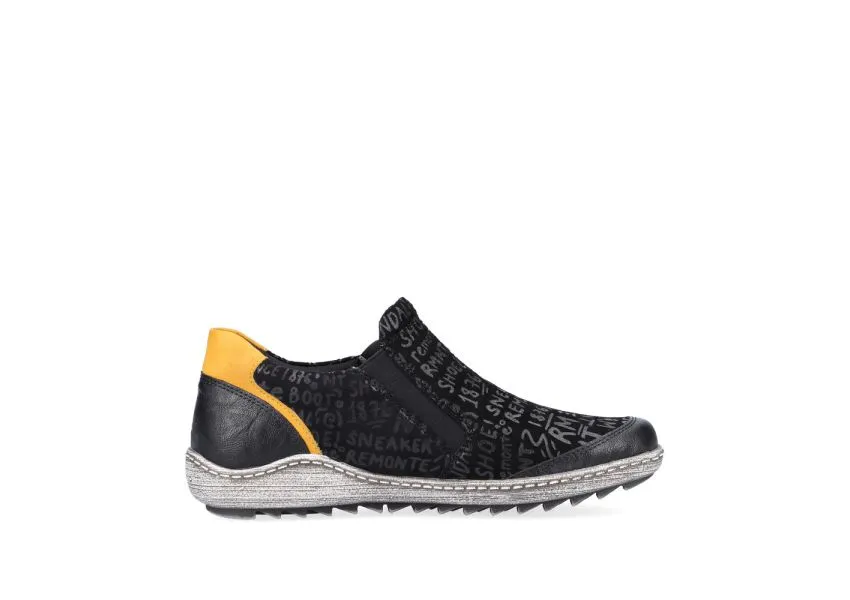 Gargano Black Yellow Print Zipper Sneaker 