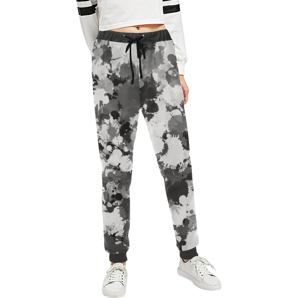 Grey and White Paint Splatter Women's All Over Print Jogger Sweatpants