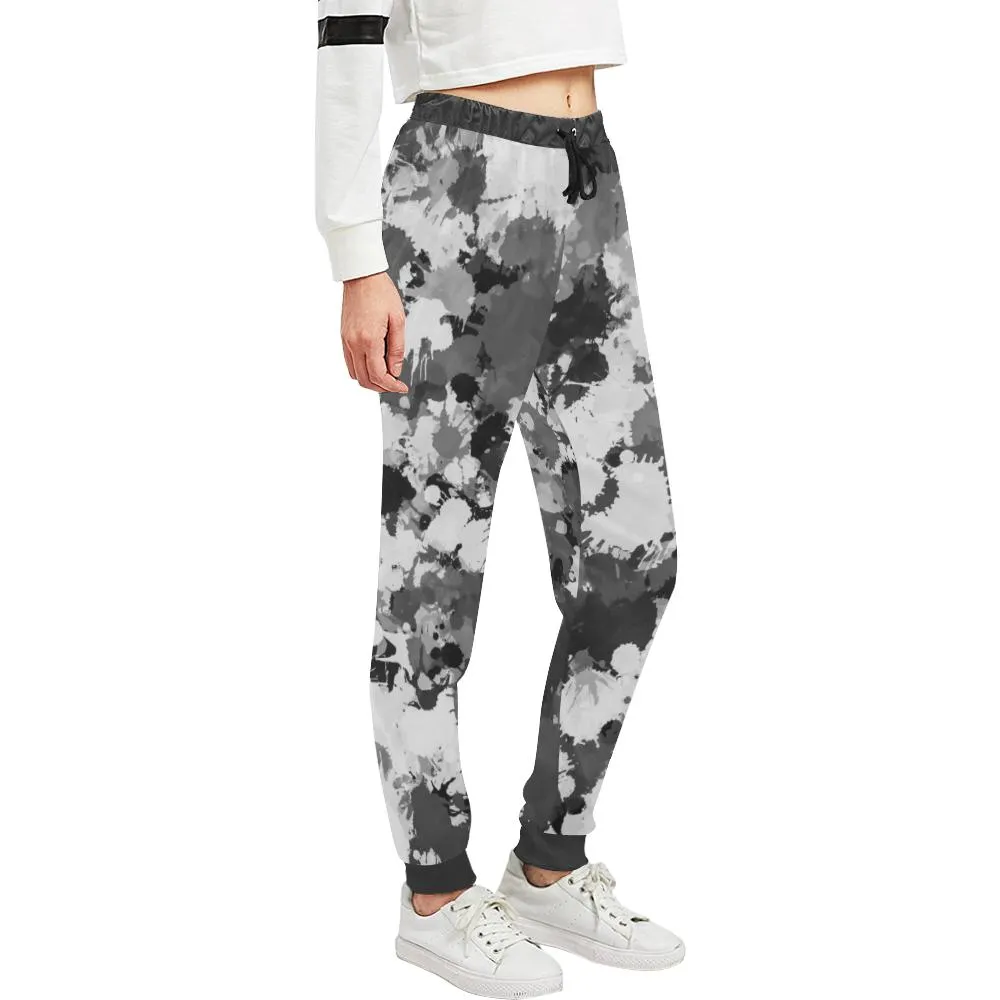 Grey and White Paint Splatter Women's All Over Print Jogger Sweatpants