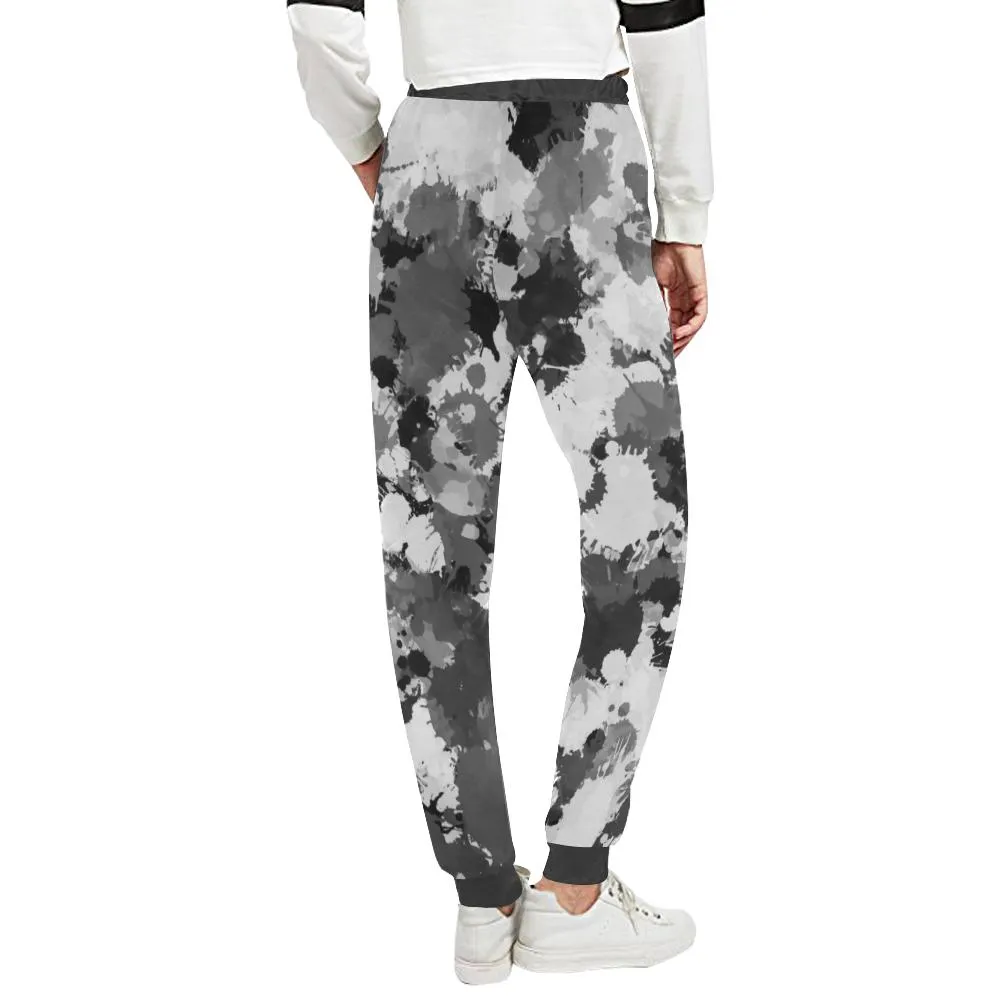 Grey and White Paint Splatter Women's All Over Print Jogger Sweatpants