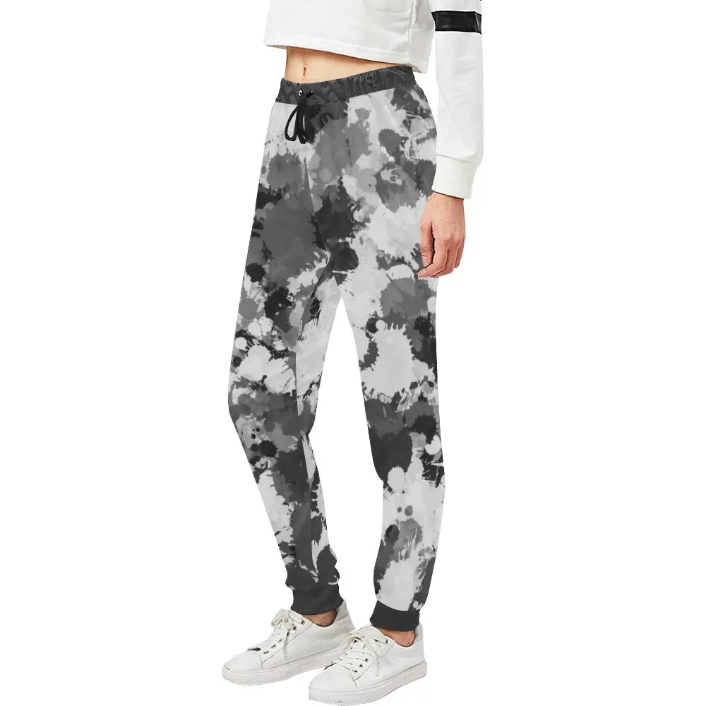 Grey and White Paint Splatter Women's All Over Print Jogger Sweatpants