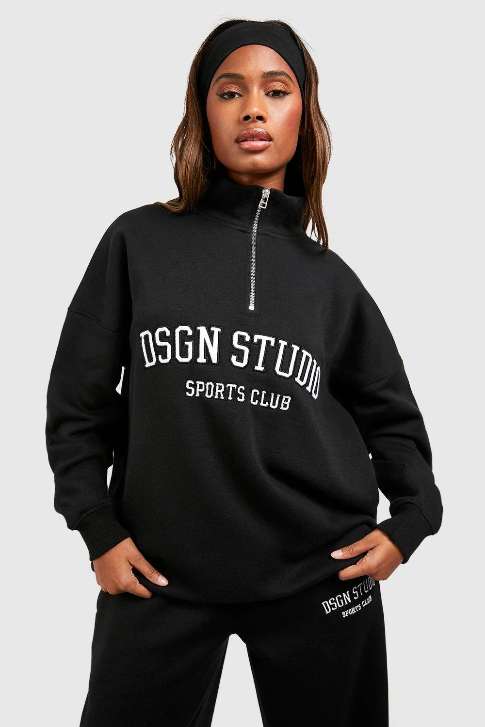 Hoodies & Sweatshirts | Dsgn Studio Applique Oversized Half Zip Sweatshirt | boohoo