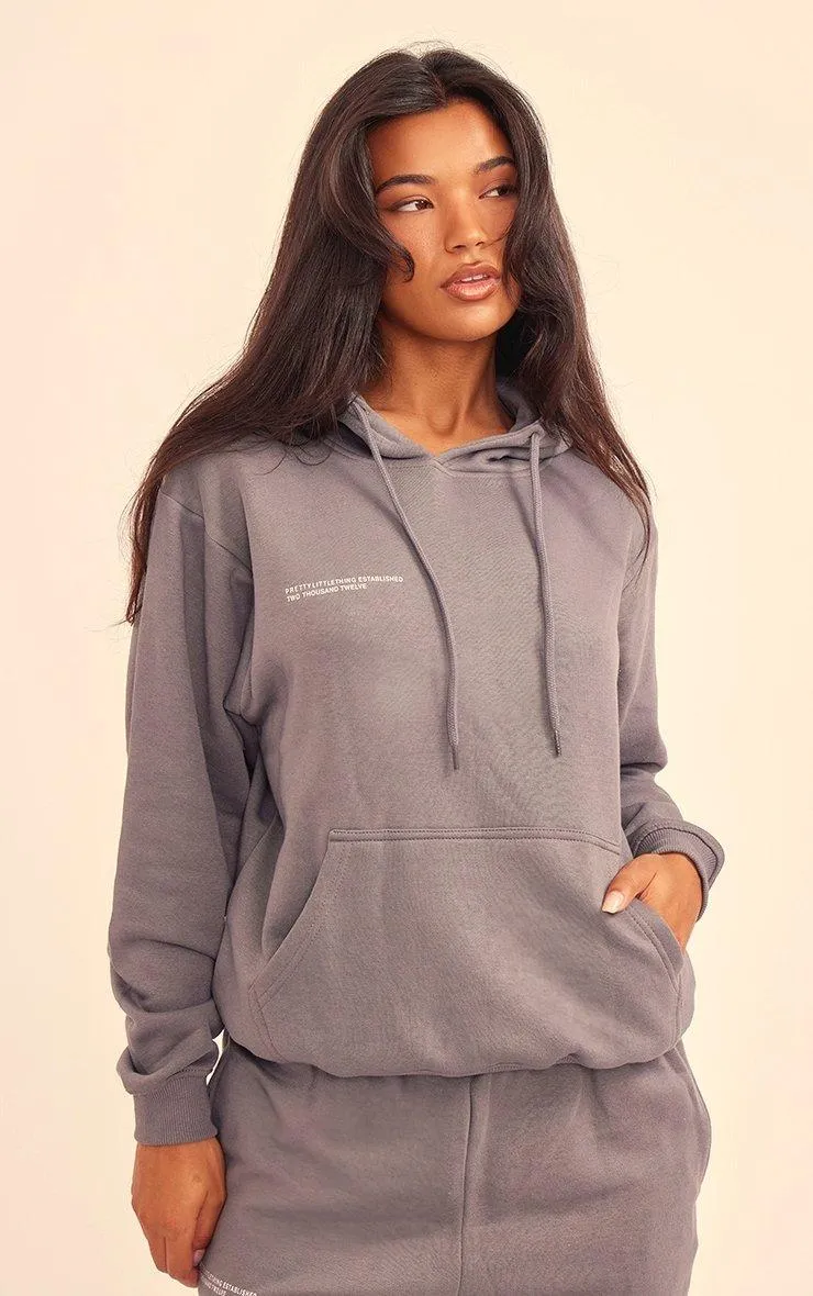 Hoodies & Sweatshirts | Logo Charcoal Grey Est 2012 Oversized Fit Hoodie | PrettyLittleThing