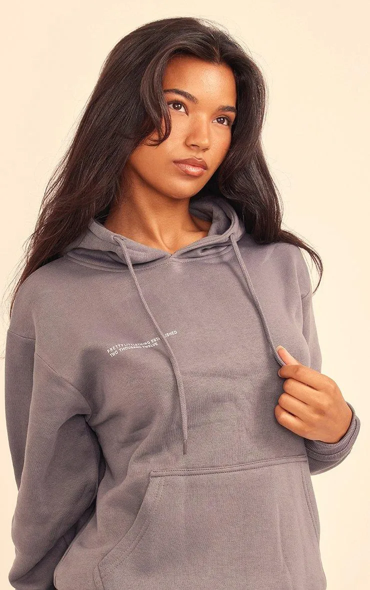 Hoodies & Sweatshirts | Logo Charcoal Grey Est 2012 Oversized Fit Hoodie | PrettyLittleThing