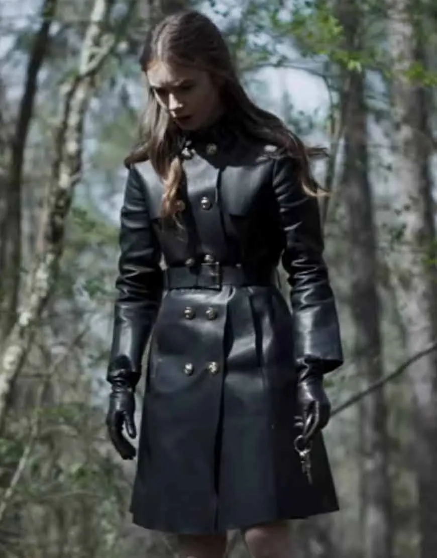 Inheritance Lily Collins Black Coat | Lauren Monroe Black Leather Coat