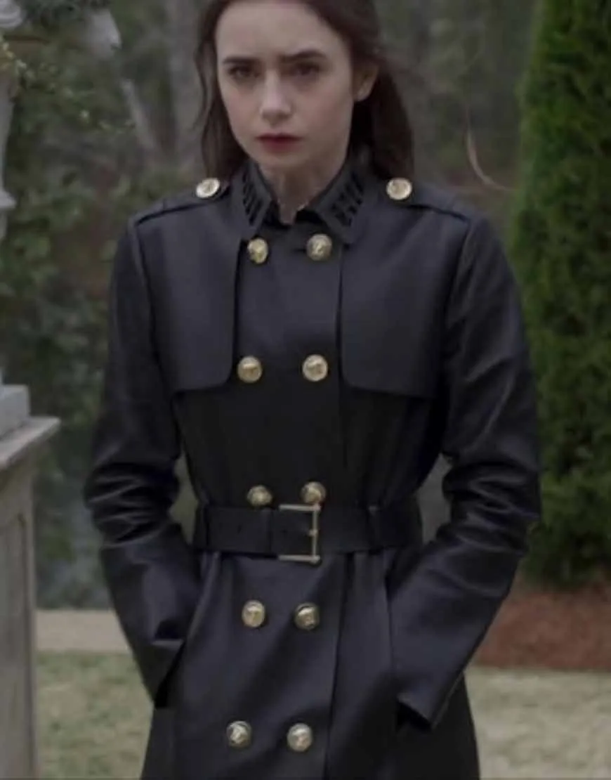 Inheritance Lily Collins Black Coat | Lauren Monroe Black Leather Coat